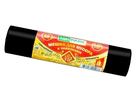 Мешки для мусора 120 л, с завязками, черные, в рулоне 10 шт., ПНД, 15 мкм, 800х750 мм, VIP, Z12010black в Белгороде