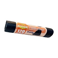 Мешки для мусора 120 л, с завязками, черные, в рулоне 10 шт., ПНД, 16 мкм, 1100х700 мм, Крепак, 4607075710320 в Белгороде