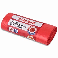Мешки для мусора 60 л, красный, в рулоне 20 шт., ПНД, 10 мкм, 680х580 мм, LAIMA, 606702 в Белгороде