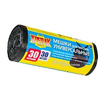 Мешки для мусора 30 л, черные, в рулоне 30 шт., ПНД, 9 мкм, 600х500 мм, Крепак, 4607075710108 в Белгороде