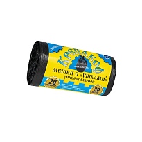 Мешки для мусора 20 л, с ушками, черные, в рулоне 30 шт., ПНД, 10 мкм, 550х440 мм, Крепакоф, 4607075710405 в Белгороде