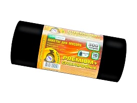 Мешки для мусора 300 л, черные, в рулоне 10 шт., ПВД 70 мкм, 1400х1000 мм, PREMIUM+, 30010160 в Белгороде