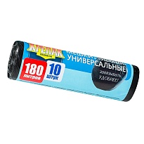 Мешки для мусора 180 л, с ушками, черные, в рулоне 10 шт., ПНД, 20 мкм, 1150х800 мм, Крепак, 4607075710498 в Белгороде