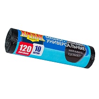 Мешки для мусора 120 л, с ушками, черные, в рулоне 10 шт., ПНД, 15 мкм, 1100х700 мм, Крепак, 4607075710474 в Белгороде