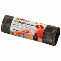 Мешки для мусора 60 л, черные, в рулоне 20 шт., ПНД, 5 мкм, 650х570 мм, Любаша, 605331 в Белгороде