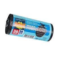 Мешки для мусора 30 л, с ушками, черные, в рулоне 30 шт., ПНД, 9 мкм, 600х500 мм, Крепак, 4607075710450 в Белгороде