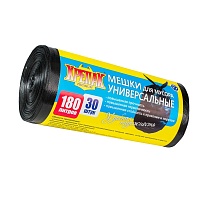 Мешки для мусора 180 л, черные, в рулоне 30 шт., ПНД, 20 мкм, 1150х800 мм, Крепак, 4607075710139 в Белгороде