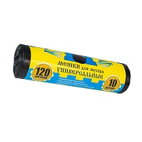 Мешки для мусора 120 л, с ушками, черные, в рулоне 10 шт., ПНД, 13 мкм, 1050х680 мм, Крепакоф, 4607075710252 в Белгороде