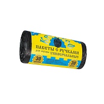 Мешки для мусора 30 л, с ручками, черные, в рулоне 30 шт., ПНД, 9 мкм, 620х480 мм, Крепакоф, 4607075710665 в Белгороде