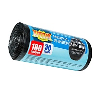 Мешки для мусора 180 л, с ушками, черные, в рулоне 30 шт., ПНД, 20 мкм, 1150х800 мм, Крепак, 4607075710399 в Белгороде