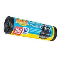Мешки для мусора 180 л, черные, в рулоне 10 шт., ПНД, 20 мкм, 1150х800 мм, Крепак, 4607075710481 в Белгороде