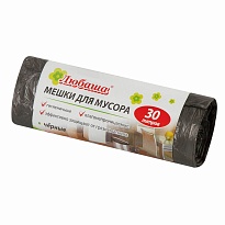 Мешки для мусора 30 л, черные, в рулоне 20 шт., ПНД, 5 мкм, 550х470 мм, Любаша эконом, 605329 в Белгороде
