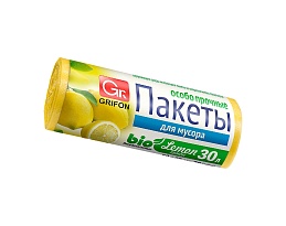 Мешки для мусора 30 л, ароматизированные, Лимон, желтые, в рулоне 20 шт., ПНД, 9 мкм, 560х530 мм, GRIFON Aroma, 101-020 Li в Белгороде