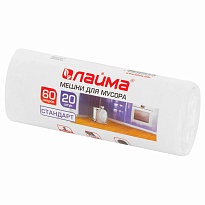 Мешки для мусора 60 л, белые, в рулоне 20 шт., ПНД, 7 мкм, 680х580 мм, LAIMA, 605539 в Белгороде