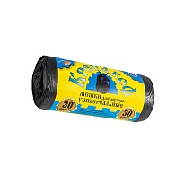 Мешки для мусора 30 л, с ушками, черные, в рулоне 30 шт., ПНД, 8 мкм, 580х460 мм, Крепакоф, 4607075710238 в Белгороде