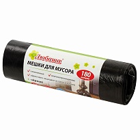 Мешки для мусора 180 л, черные, в рулоне 10 шт., ПВД, 24 мкм, 1060х800 мм, Любаша, 605336 в Белгороде
