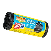 Мешки для мусора 20 л, черные, в рулоне 30 шт., ПНД, 10 мкм, 550х440 мм, Крепак, 4607075710092 в Белгороде