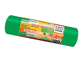Мешки для мусора 120 л, зеленые, в рулоне 10 шт., ПНД, 14 мкм, 1100х700 мм, EXTRA, ex1201804 в Белгороде